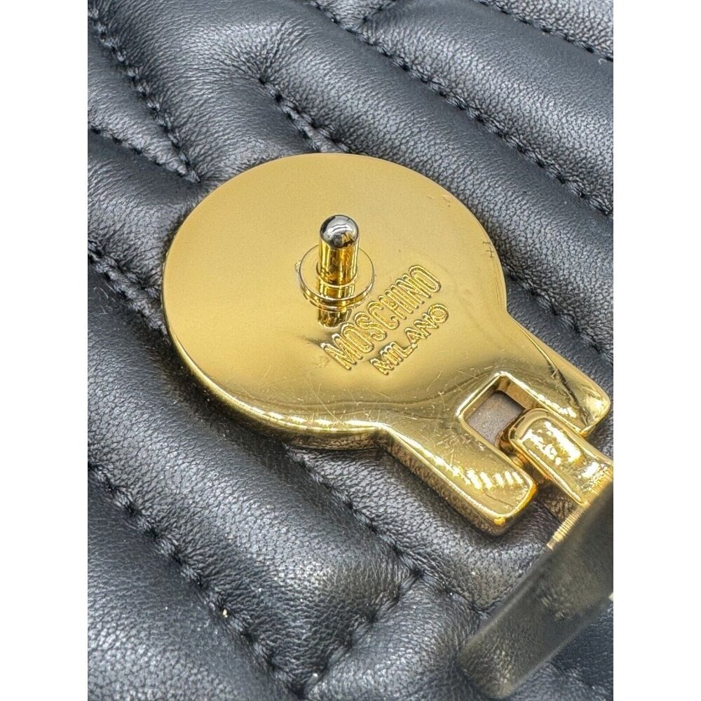 MOSCHINO monogram logo quilted leather convertible shoulder bag + Dust bag BLACK - Picture 11 of 16